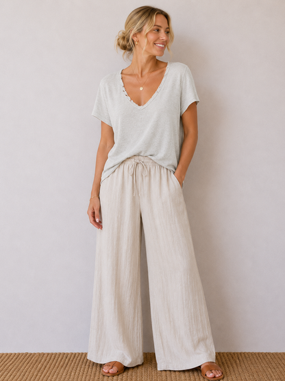 T-shirt fluide lin/coton sable