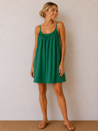 Robe à bretelles gaze de coton vert gazon