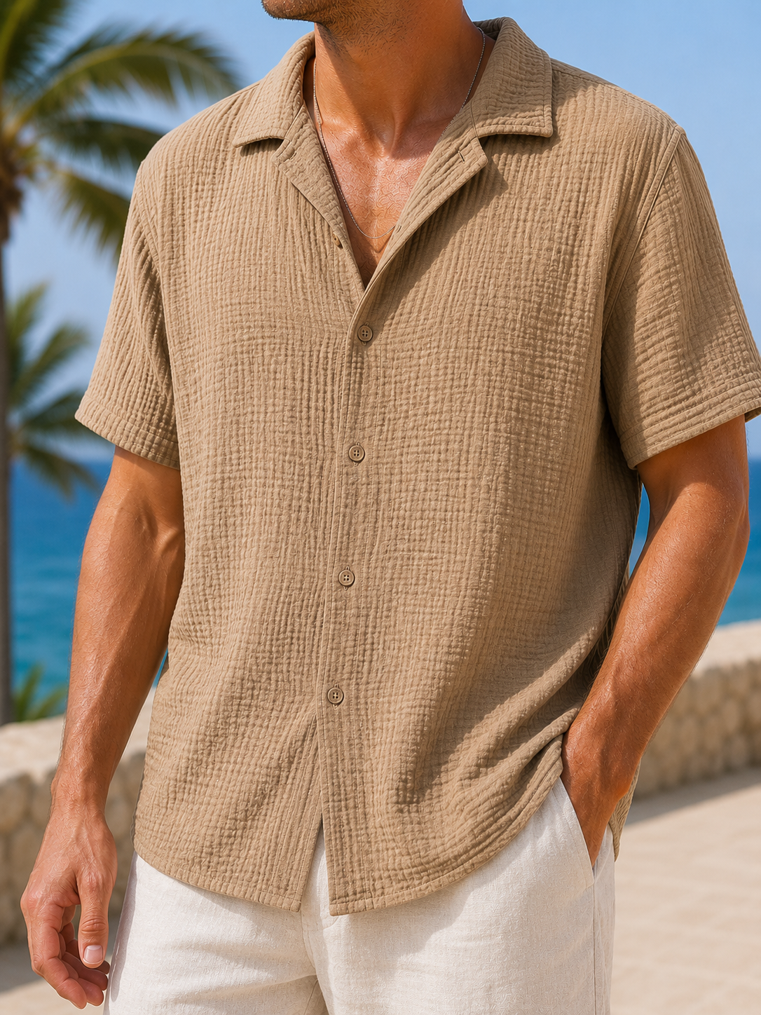 Chemise gaze de coton AARON camel