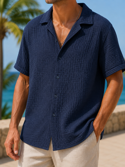 Chemise gaze de coton AARON bleu marine