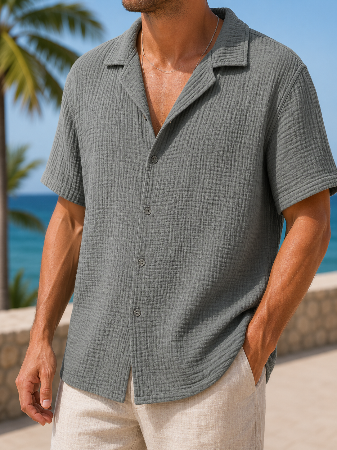 Chemise gaze de coton AARON kaki