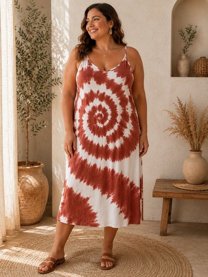 GRANDE TAILLE - Robe à bretelles tie&die terra cotta