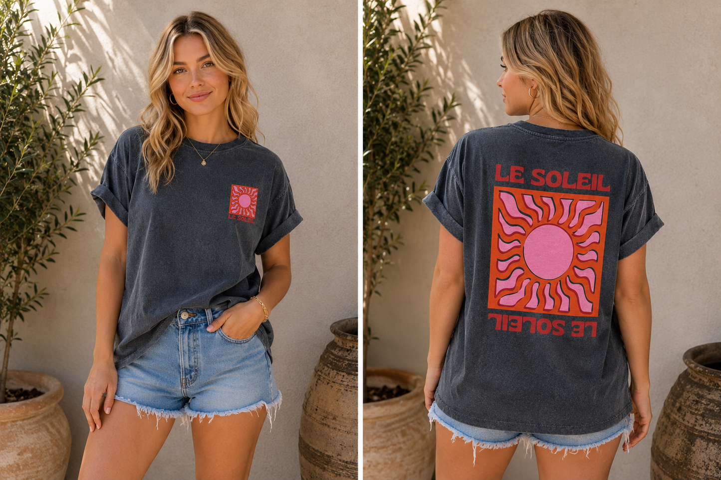 T-shirt anthracite LE SOLEIL rouge