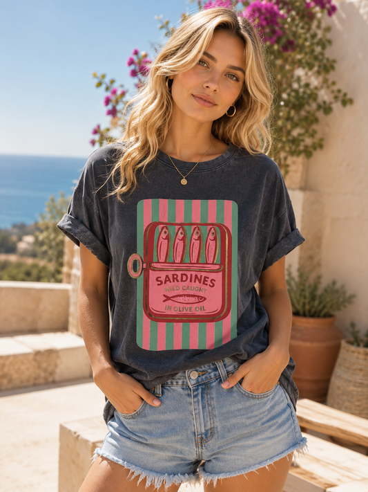 T-shirt anthracite SARDINES vert menthe/rose