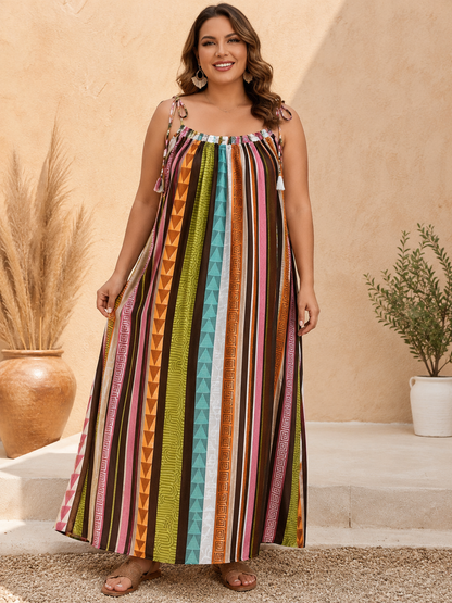 GRANDE TAILLE - Robe longue à bretelles fluide ethnique verte