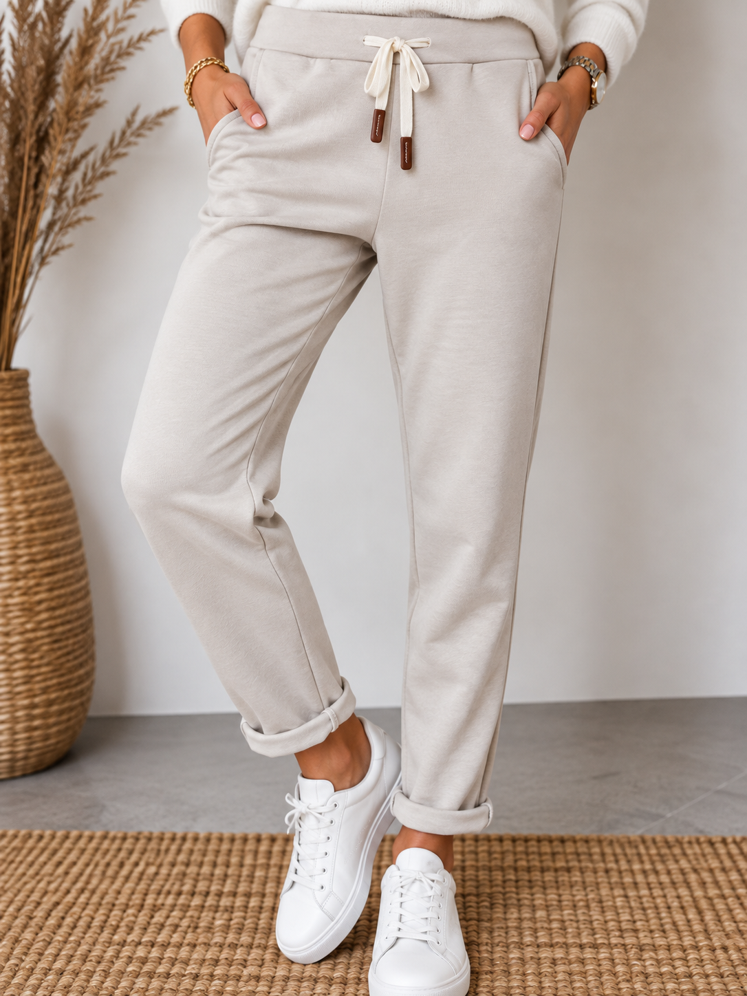 Pantalon souple et soyeux sable