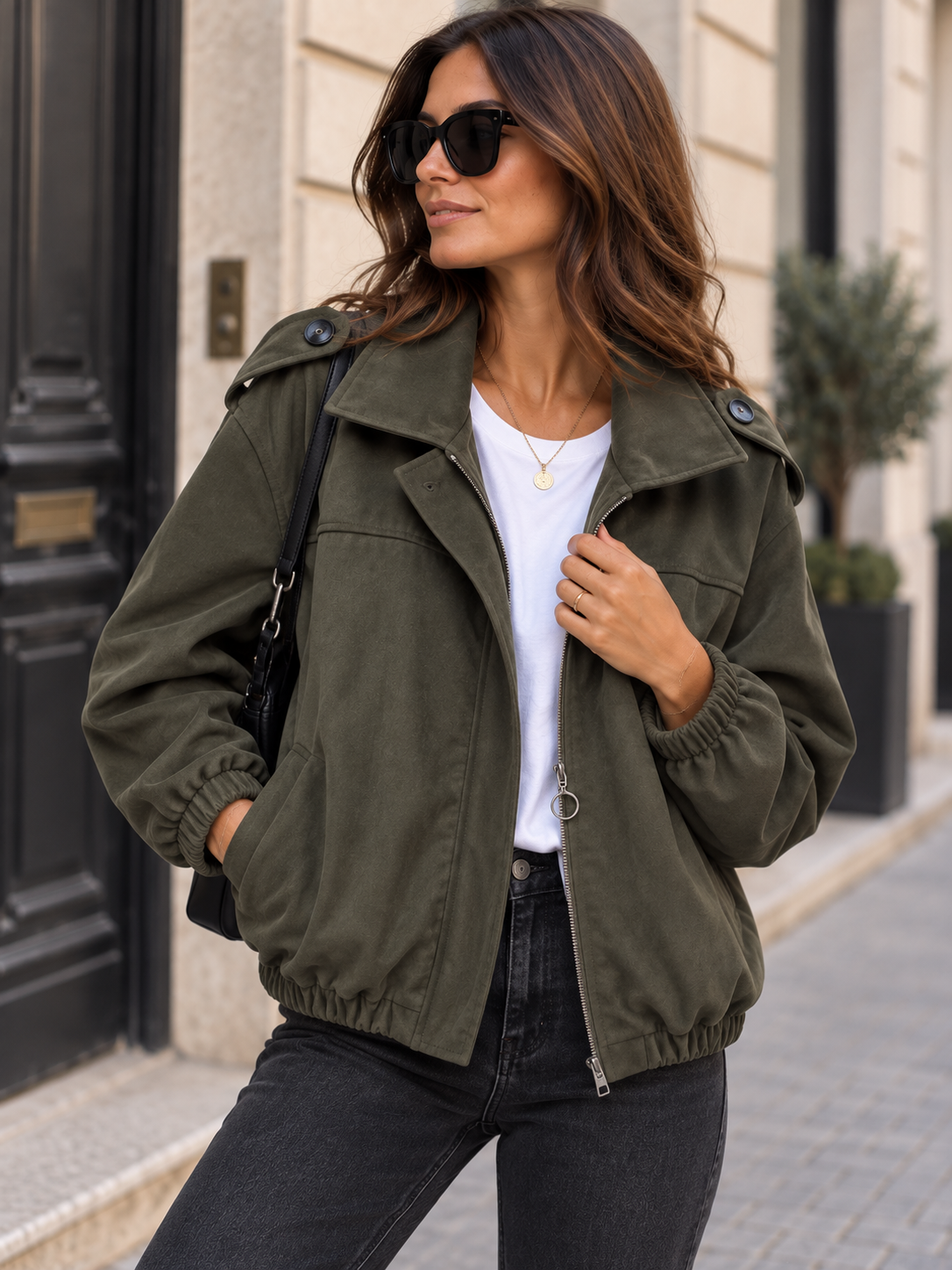 Blouson bombers suédine kaki