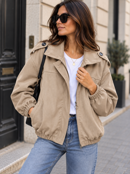 Blouson bombers suédine sable