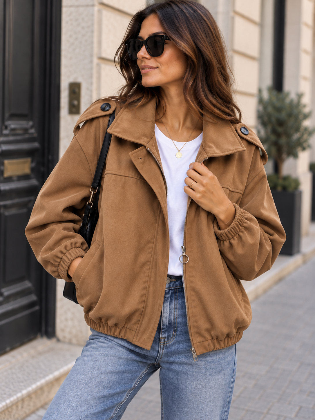Blouson bombers suédine camel