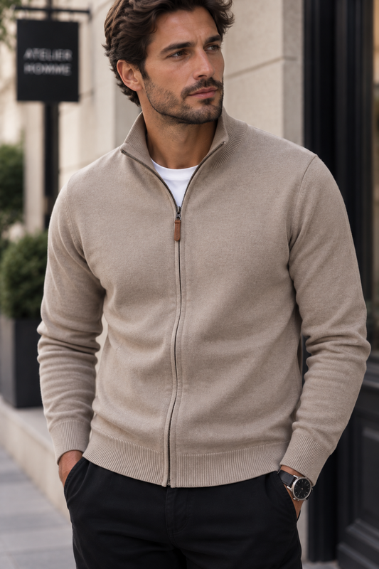 Gilet zippé CLAUDE beige du S au 3XL