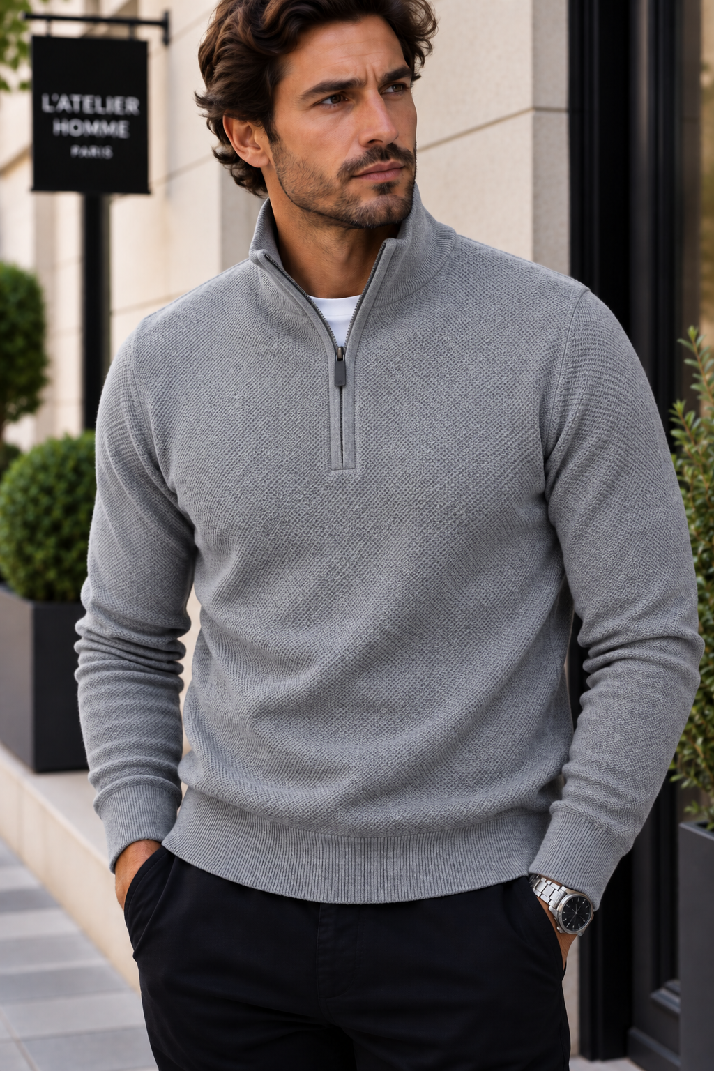 Pull col cheminée gris du M au 2XL