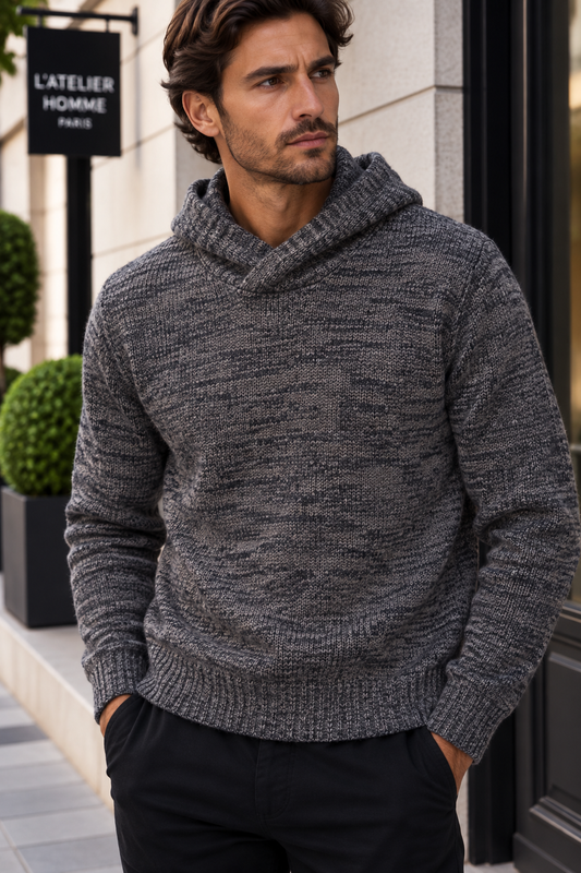 Pull à capuche LIANO marron et gris chiné du M au 2XL