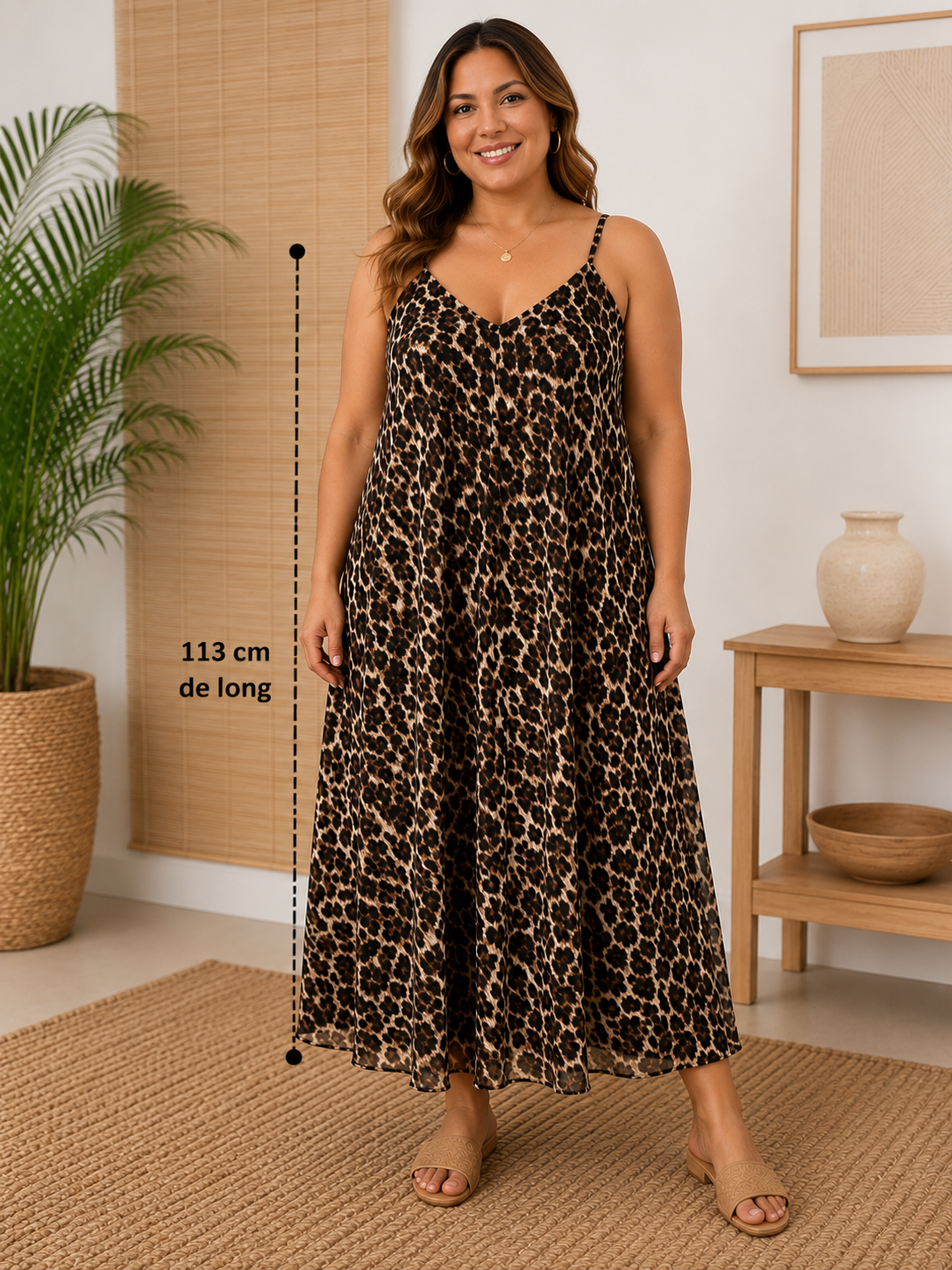 GRANDE TAILLE - Robe fluide à bretelles léopard