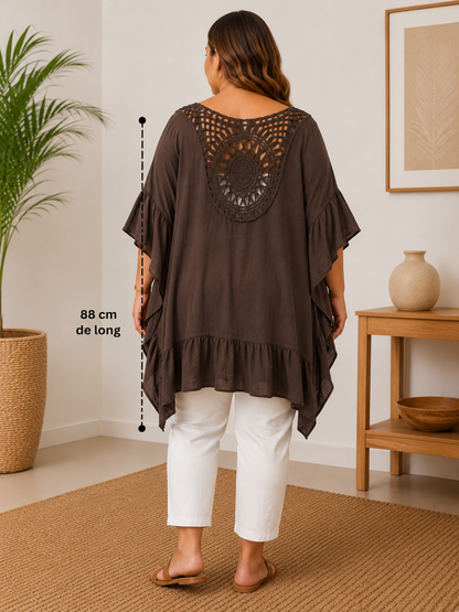 GRANDE TAILLE - Robe tunique dos brodé chocolat