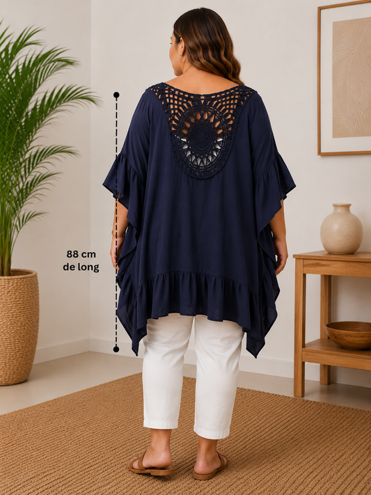 GRANDE TAILLE - Robe tunique dos brodé bleu marine