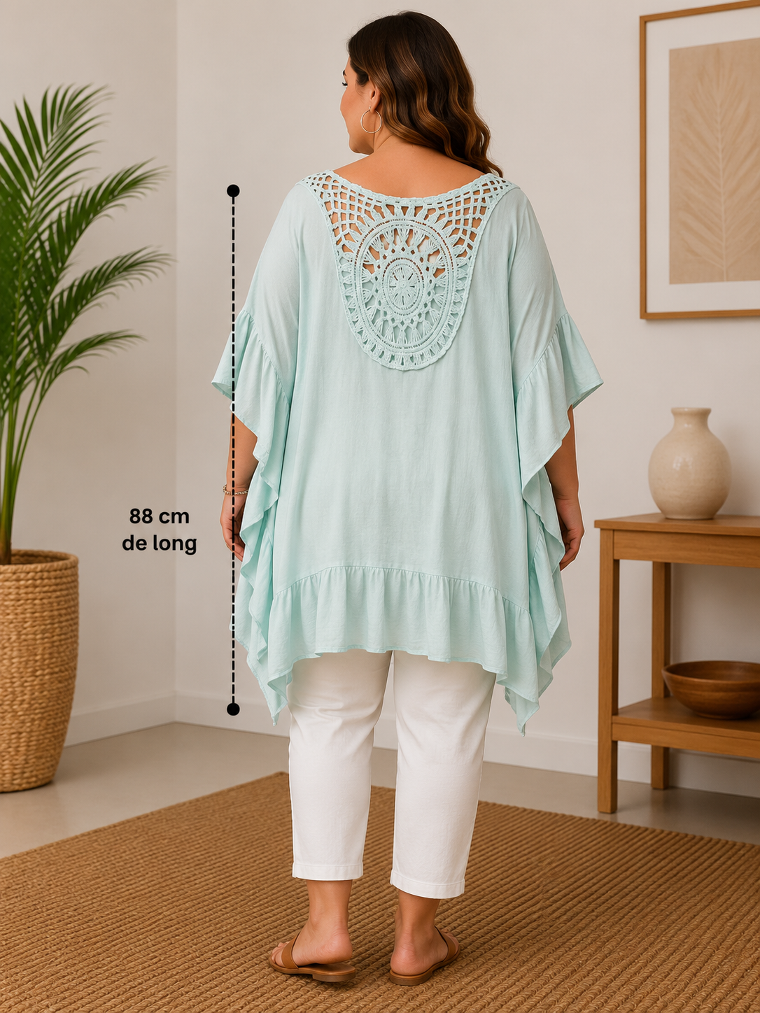 GRANDE TAILLE - Robe tunique dos brodé menthe