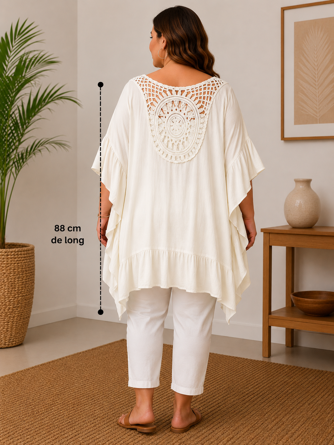 GRANDE TAILLE - Robe tunique dos brodé offwhite