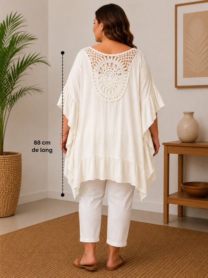 GRANDE TAILLE - Robe tunique dos brodé offwhite