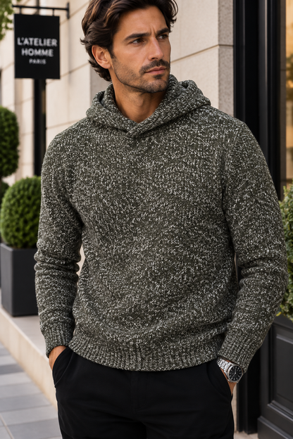 Pull à capuche LIANO kaki et blanc chiné du M au 2XL