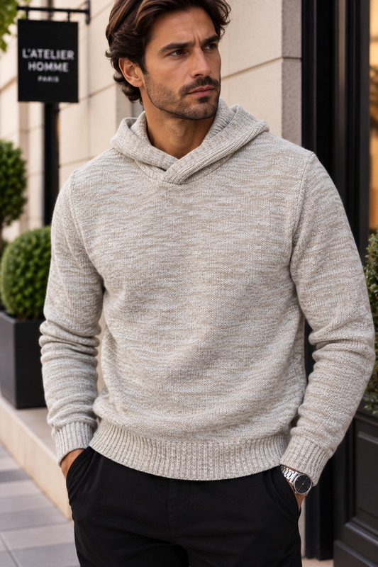 Pull à capuche LIANO beige et blanc chiné du M au 2XL