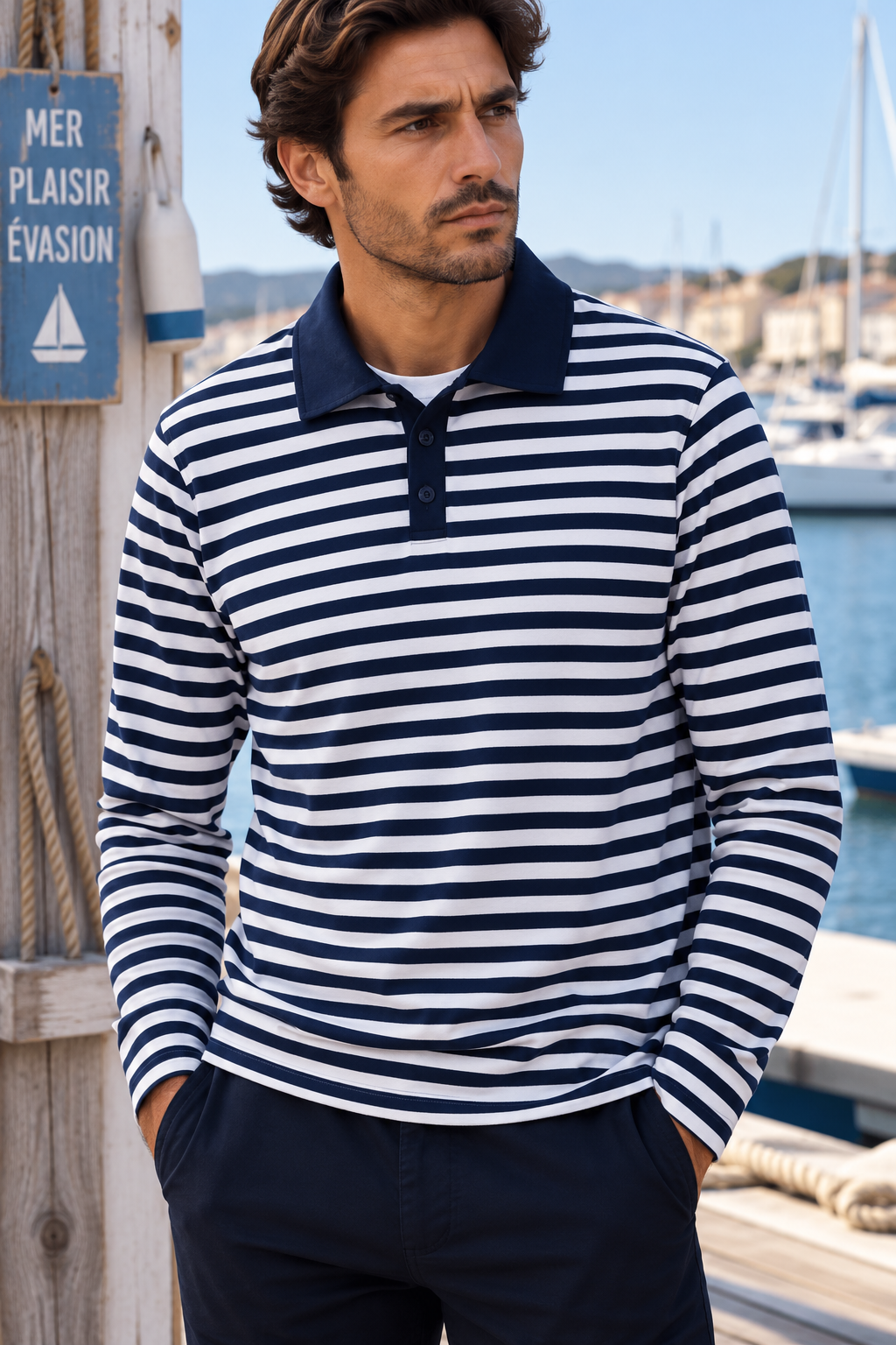 Pull fin rayé NINO bleu marine du M au 3XL