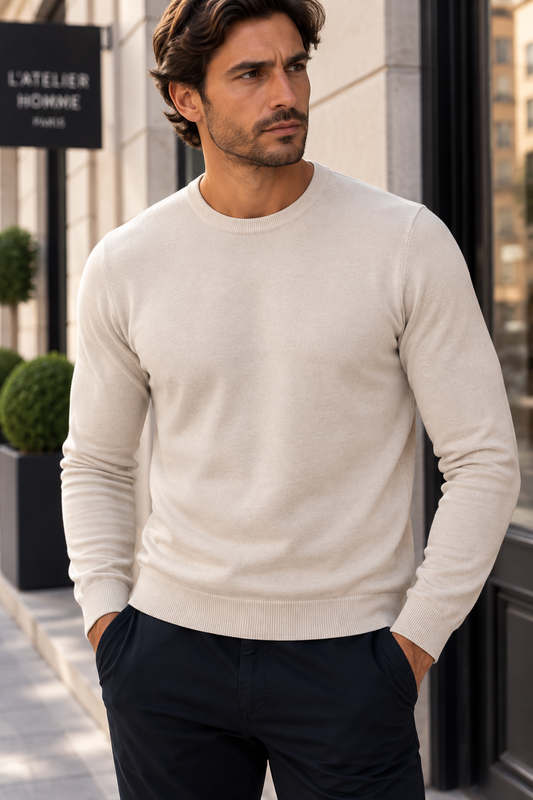 Pull fin MATHIAS col rond crème du S au 3XL