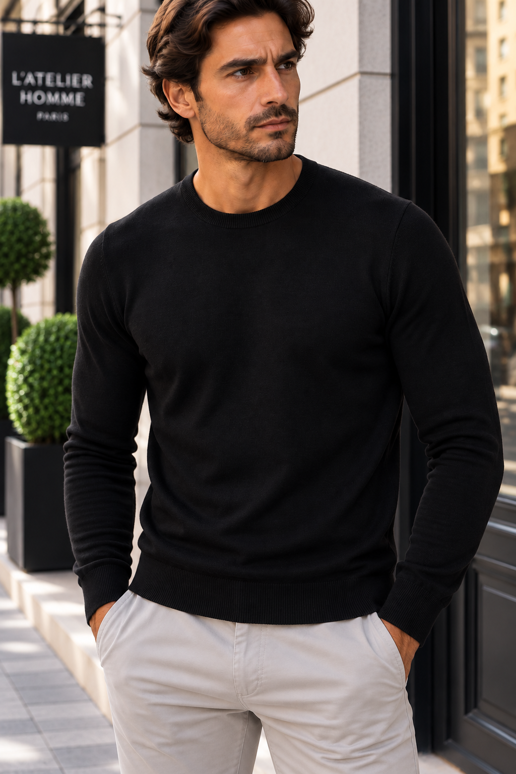 Pull fin MATHIAS col rond noir du S au 3XL