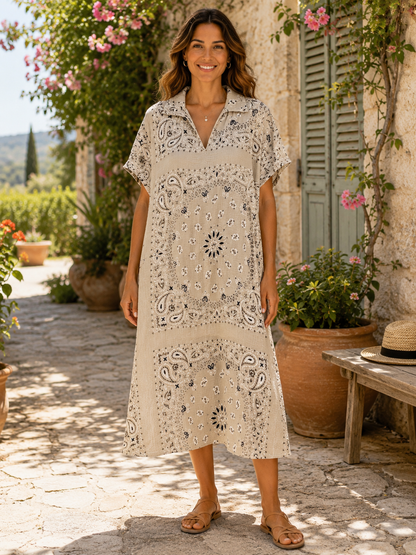 Robe gaze de coton bandana beige