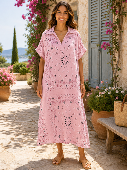 Robe gaze de coton bandana rose