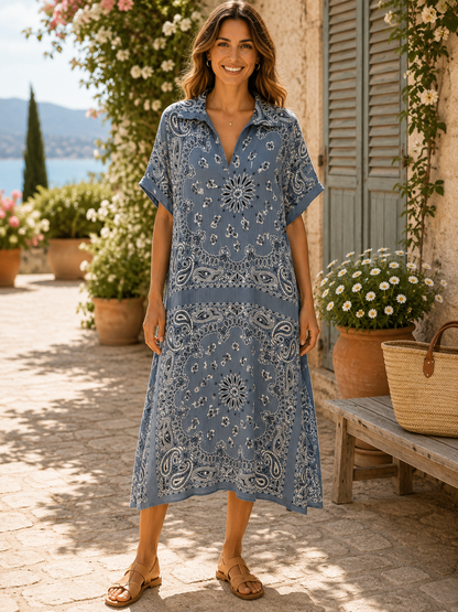 Robe gaze de coton bandana bleu jean