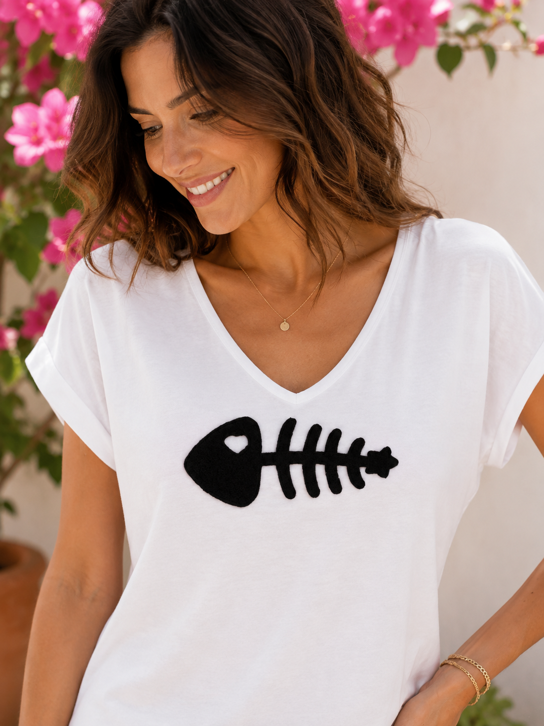 T-shirt blanc POISSON noir