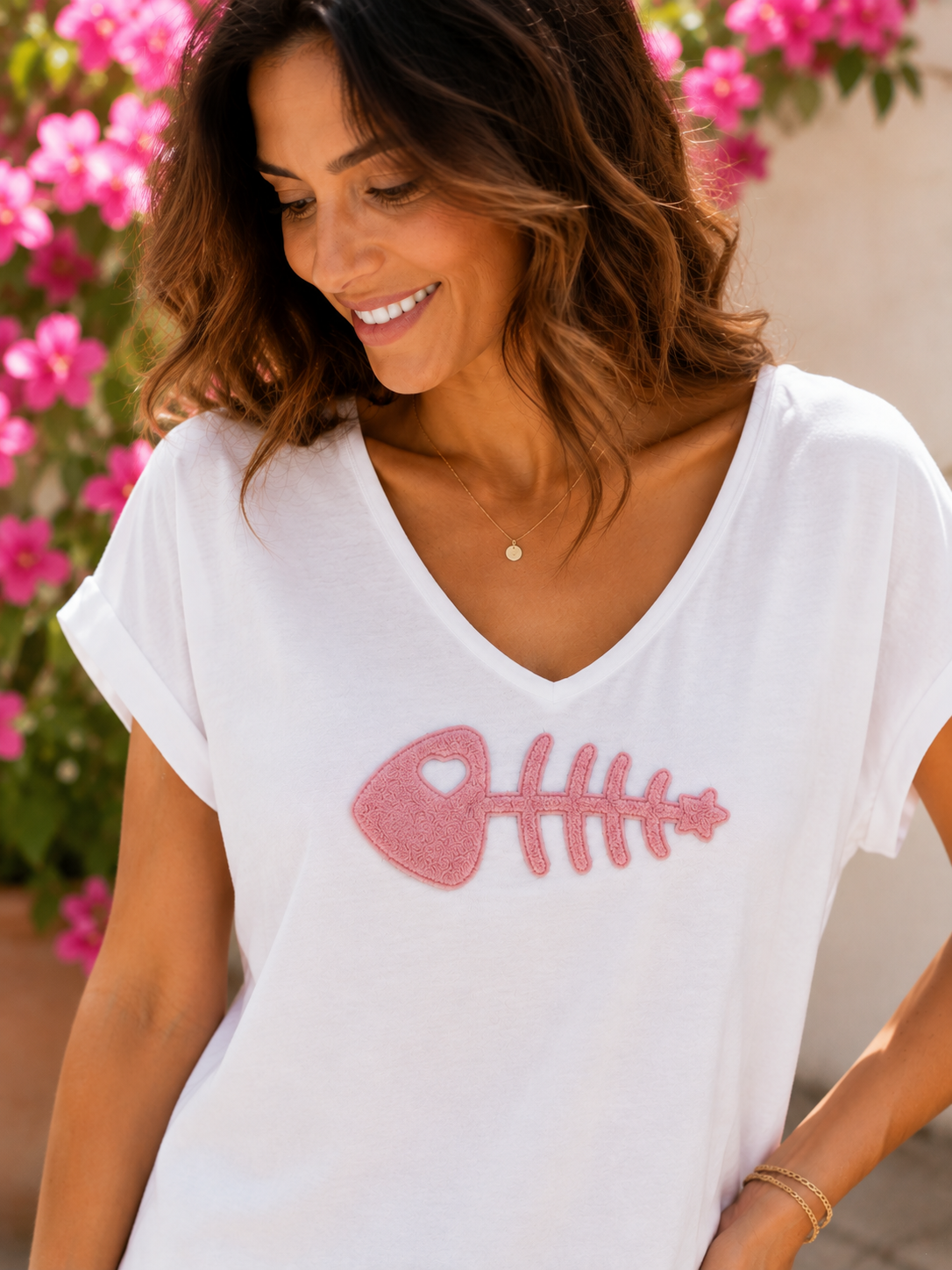 T-shirt blanc POISSON rose