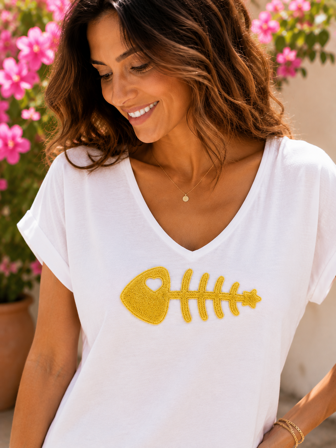 T-shirt blanc POISSON jaune