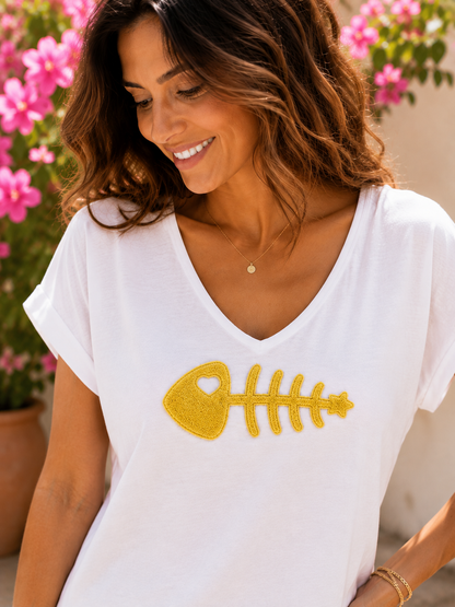 T-shirt blanc POISSON jaune