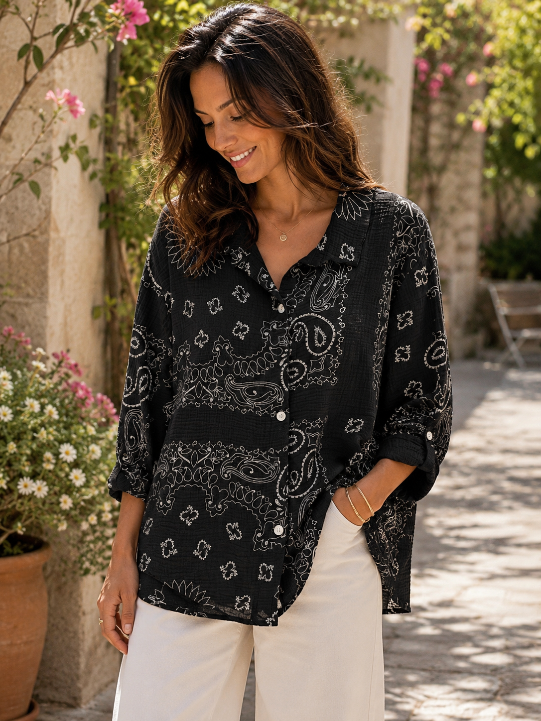 Chemise gaze de coton bandana noir