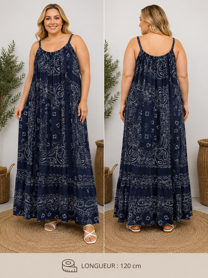 GRANDE TAILLE - Robe longue à bretelles bandana bleu marine