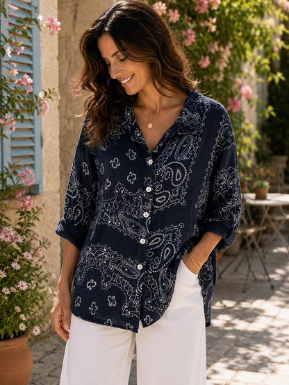 Chemise gaze de coton bandana bleu marine