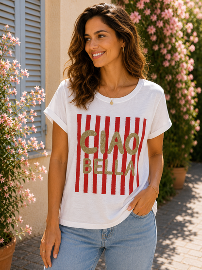 T-shirt blanc CIAO BELLA rouge