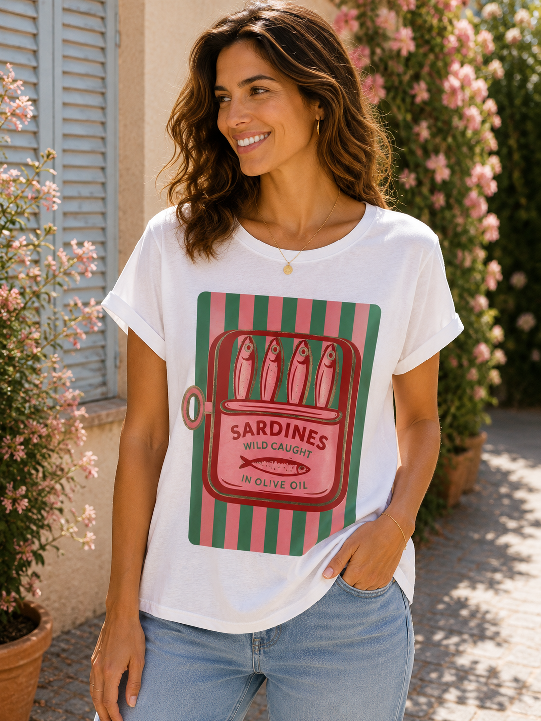 T-shirt blanc SARINE vert/rose