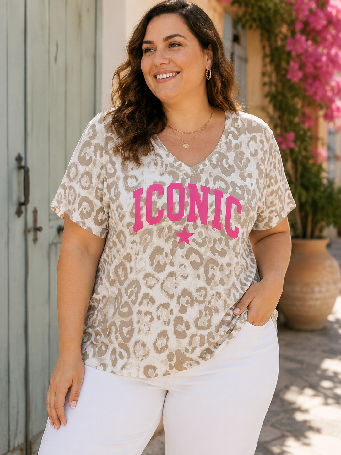 GRANDE TAILLE - T-shirt ICONIC léopard beige