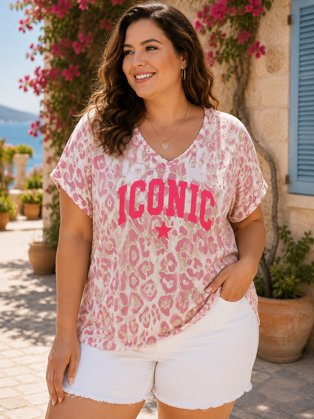 GRANDE TAILLE - T-shirt ICONIC léopard rose