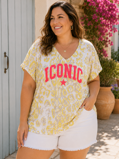 GRANDE TAILLE - T-shirt ICONIC léopard jaune