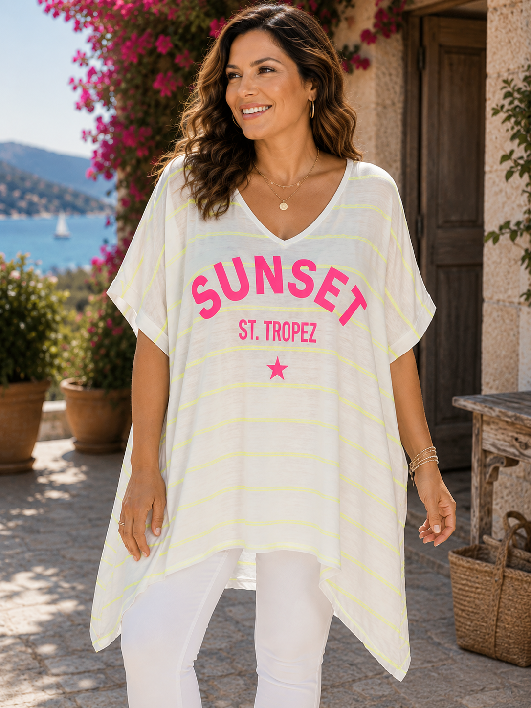 GRANDE TAILLE - Tunique marinière SUNSET St Tropez jaune