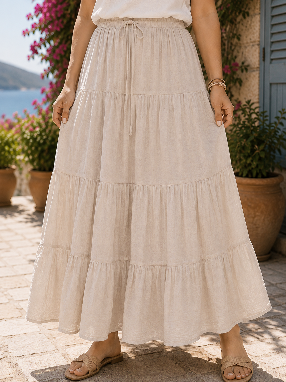 GRANDE TAILLE - Jupe longue voile de coton sable