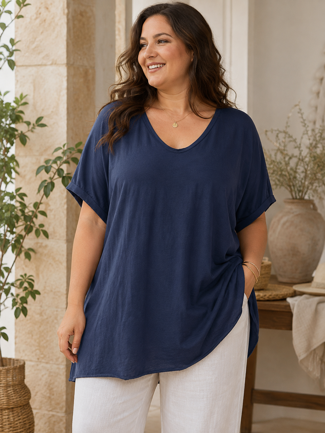 GRANDE TAILLE - T-shirt coton bleu marine