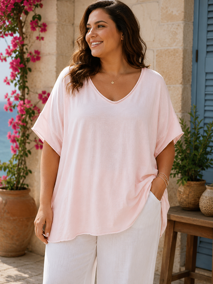 GRANDE TAILLE - T-shirt coton rose pâle