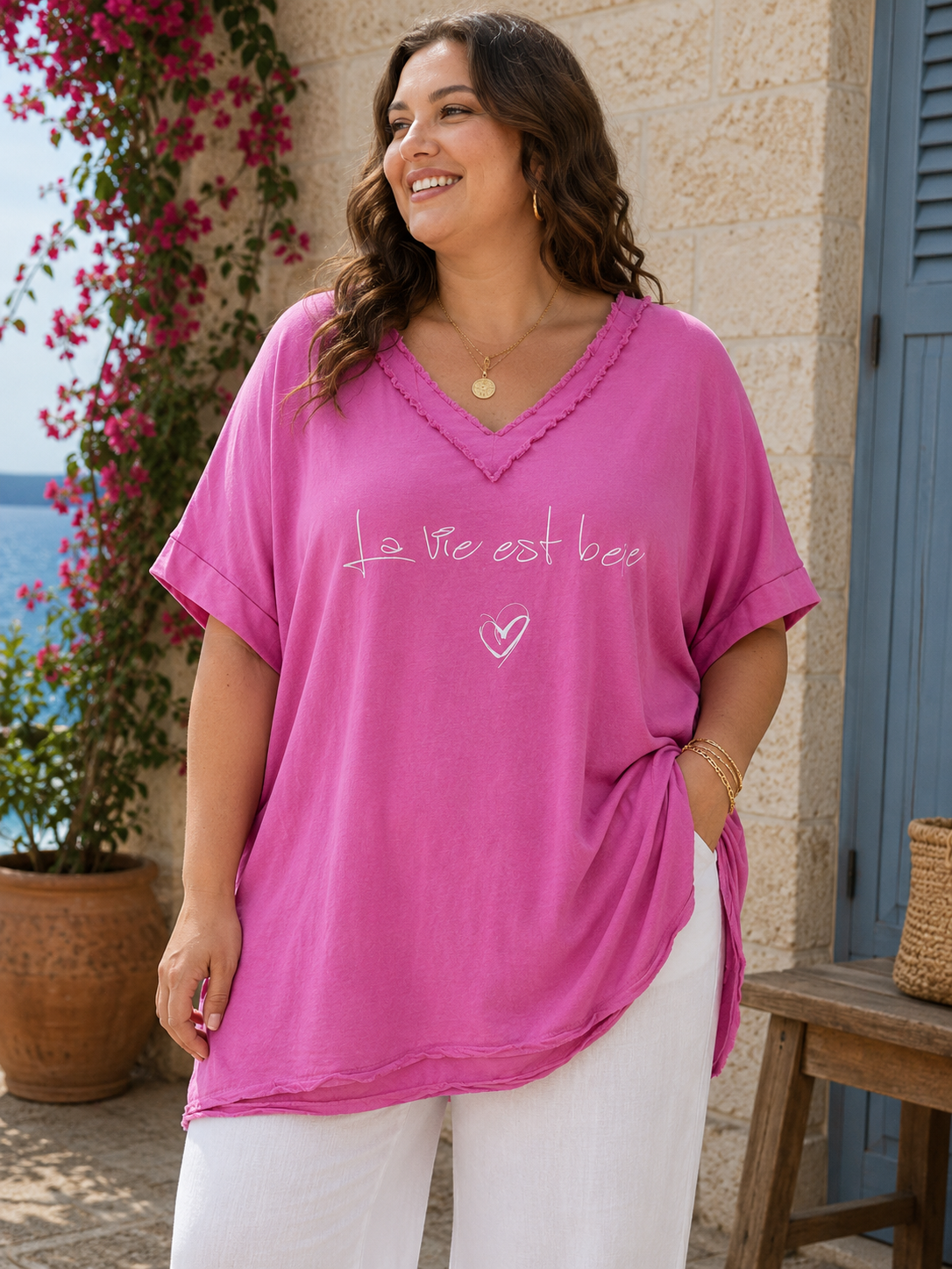 GRANDE TAILLE - T-shirt La Vie est Belle rose