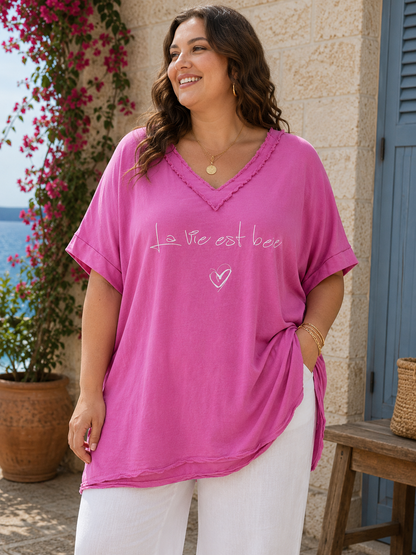 GRANDE TAILLE - T-shirt La Vie est Belle rose