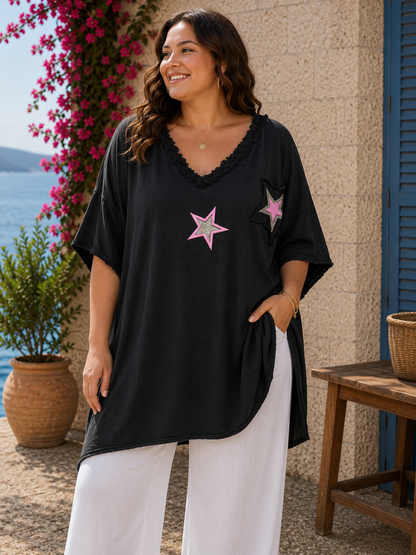 GRANDE TAILLE - T-shirt étoile noir