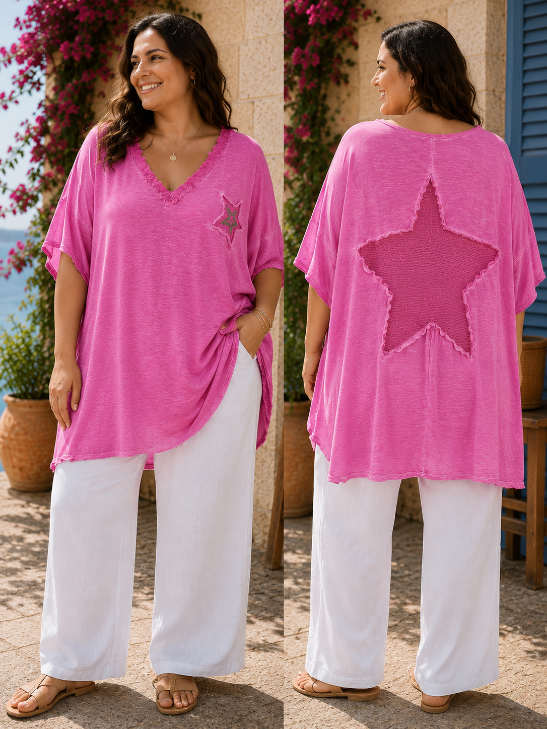 GRANDE TAILLE - T-shirt étoile rose fluo
